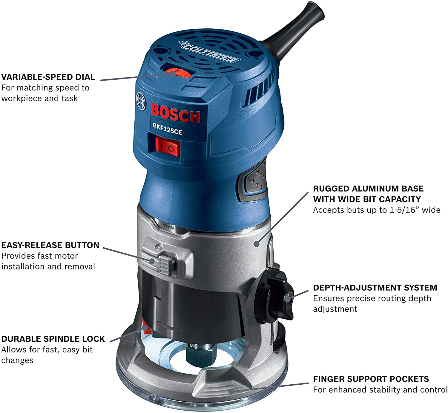 Bosch, Bosch GKF125CEN Colt 1.25 HP (Max) Variable-Speed Palm Router