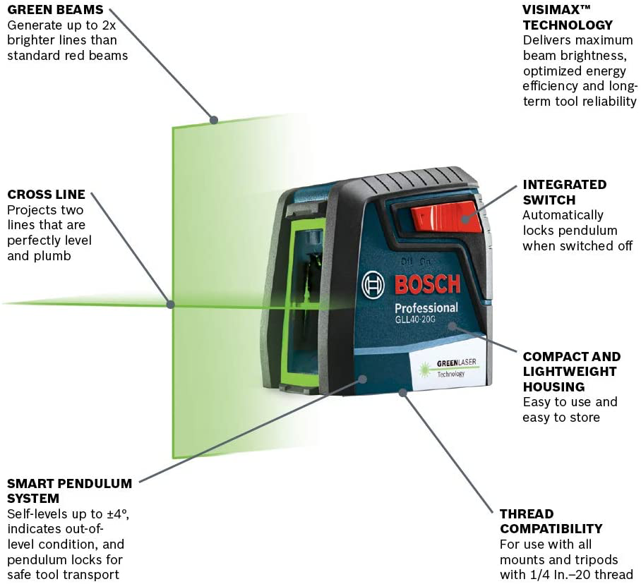 Bosch, Bosch GLL40-20G Green-Beam Self-Leveling Cross-Line Laser