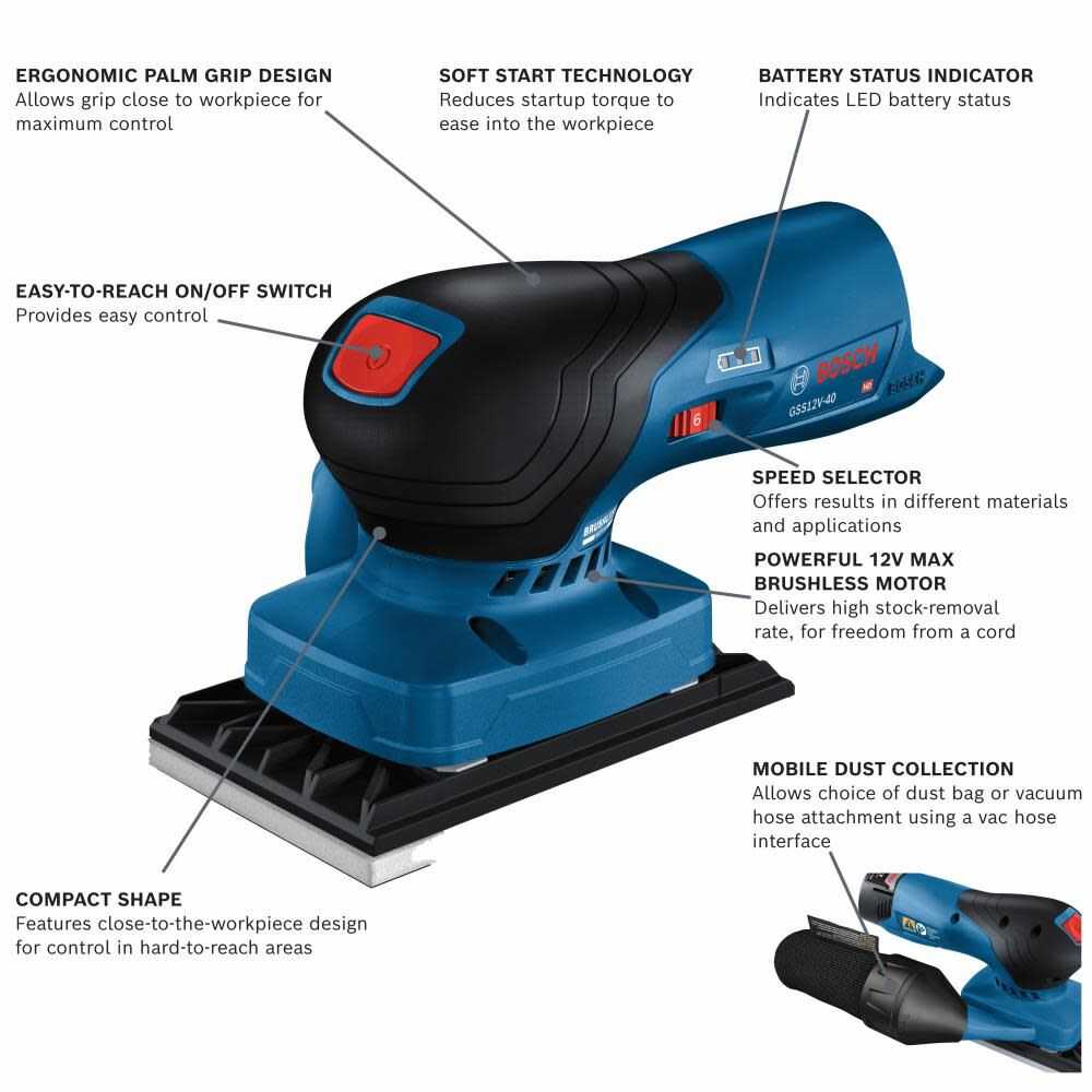 Bosch, Bosch GSS12V-40N 12V Orbital Finishing Sander (Tool Only)