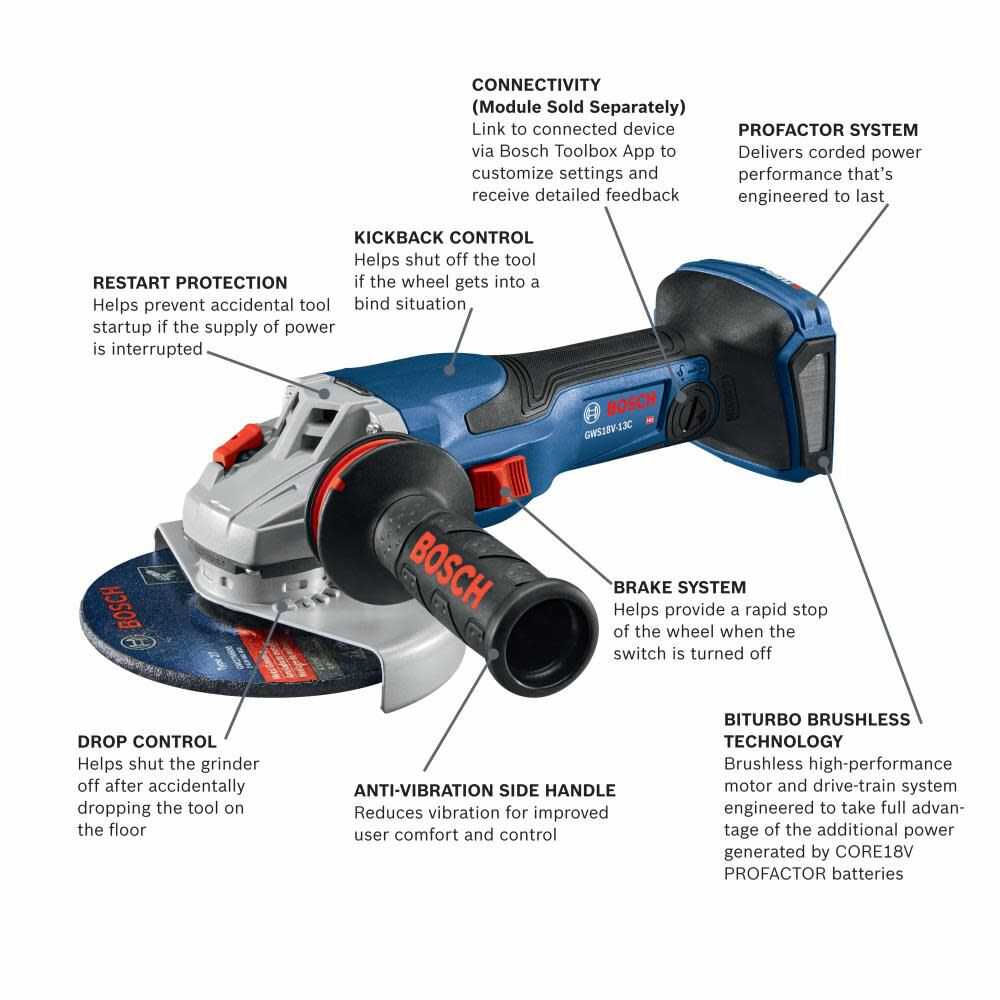 Bosch, Bosch GWS18V-13CN PROFACTOR 18V 5" / 6" Angle Grinder (Tool Only)