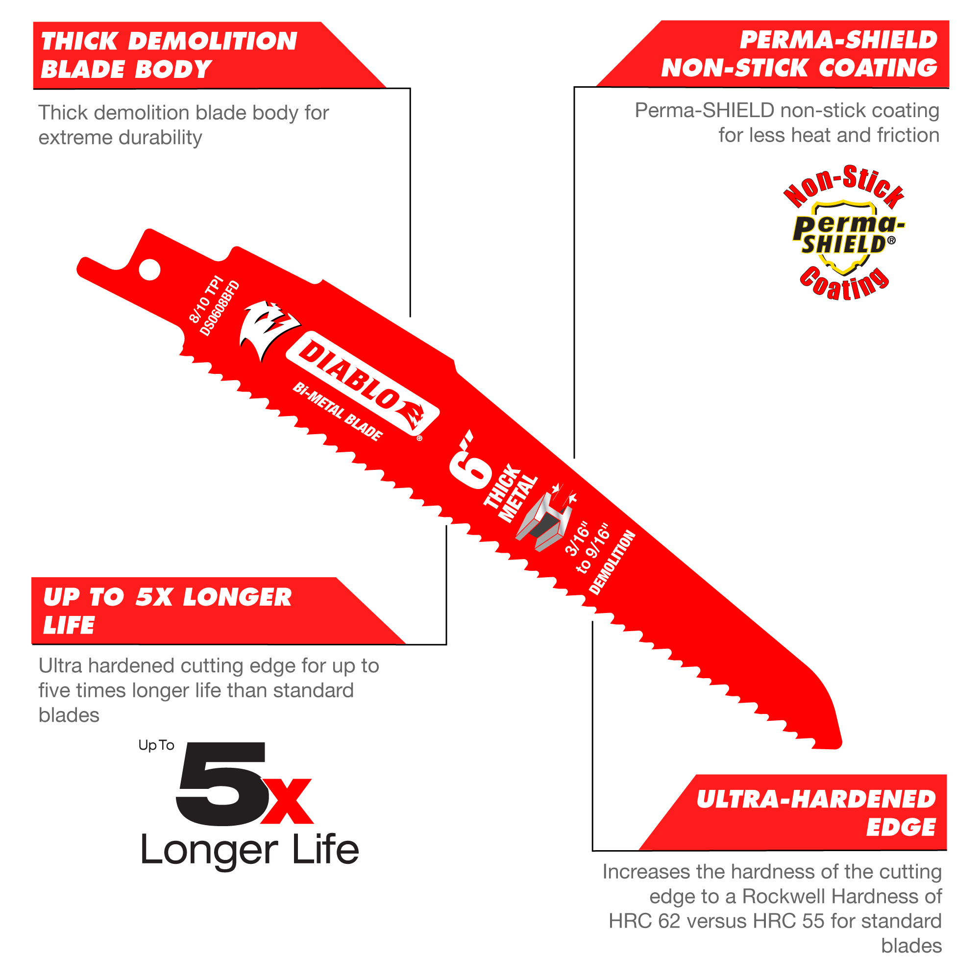 Diablo, Diablo 6" Bi-Metal Reciprocating Saw Blades for Thick Metal/Demolition