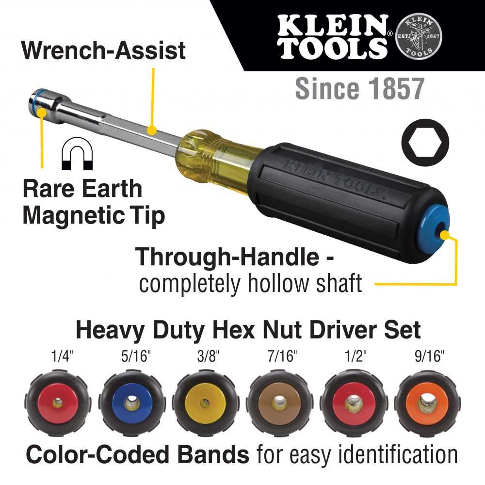 Klein, Klein 635-6 6-Piece Heavy Duty Magnetic Nut Driver Set