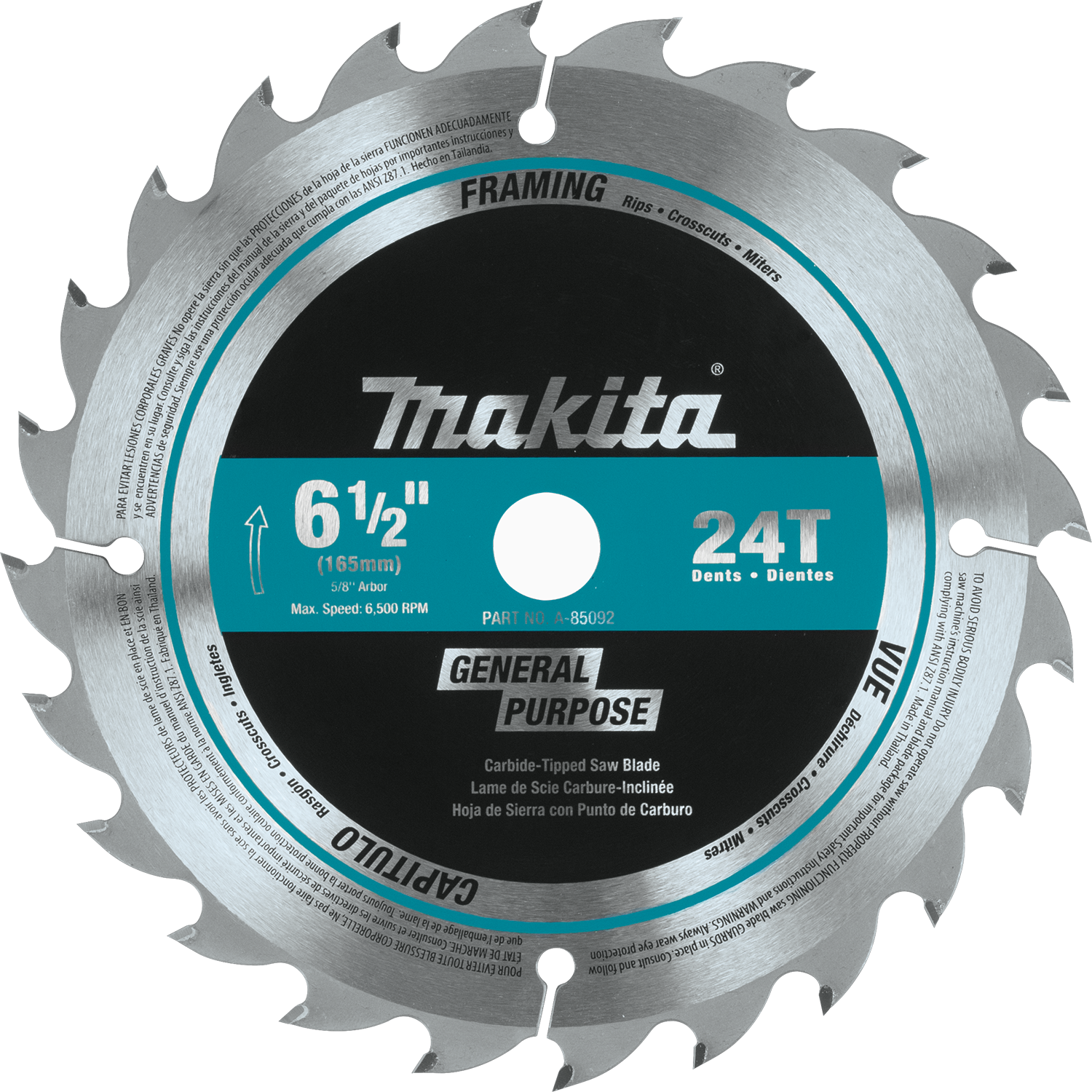 Makita, Makita A-85092 6-1/2" 24T Carbide-Tipped Circular Saw Blade