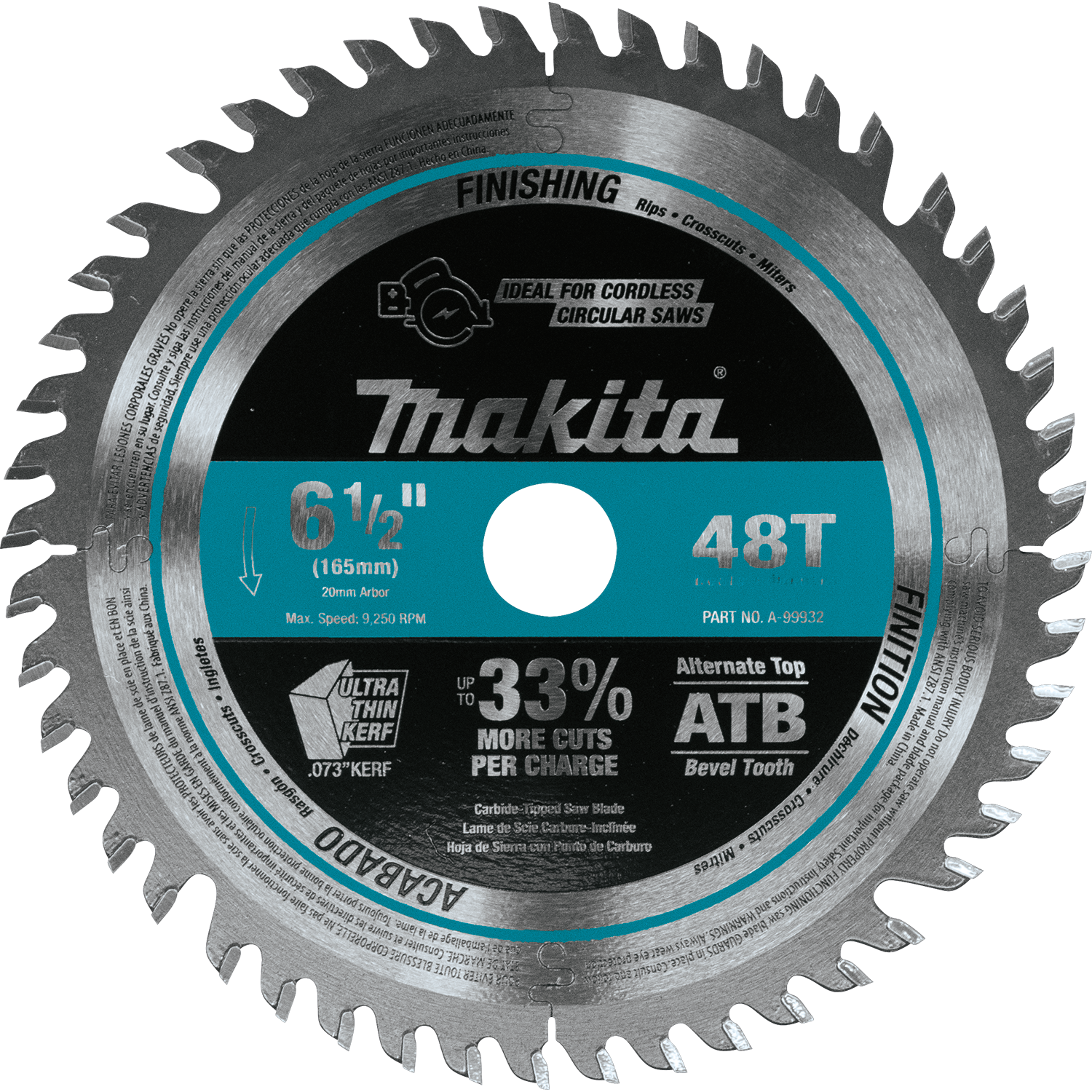 Makita, Makita A-99932 6-1/2" 48T Carbide-Tipped Cordless Plunge Saw Blade