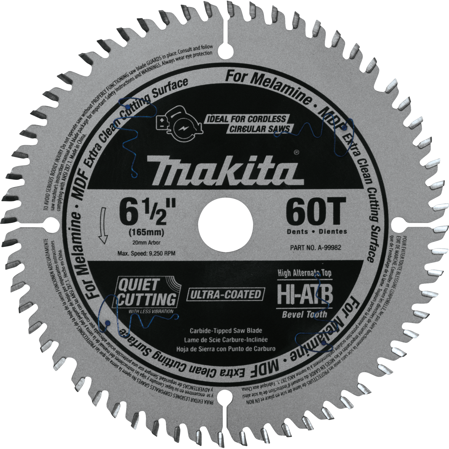 Makita, Makita A-99982 6-1/2" 60T (ATB) Carbide-Tipped Cordless Plunge Saw Blade