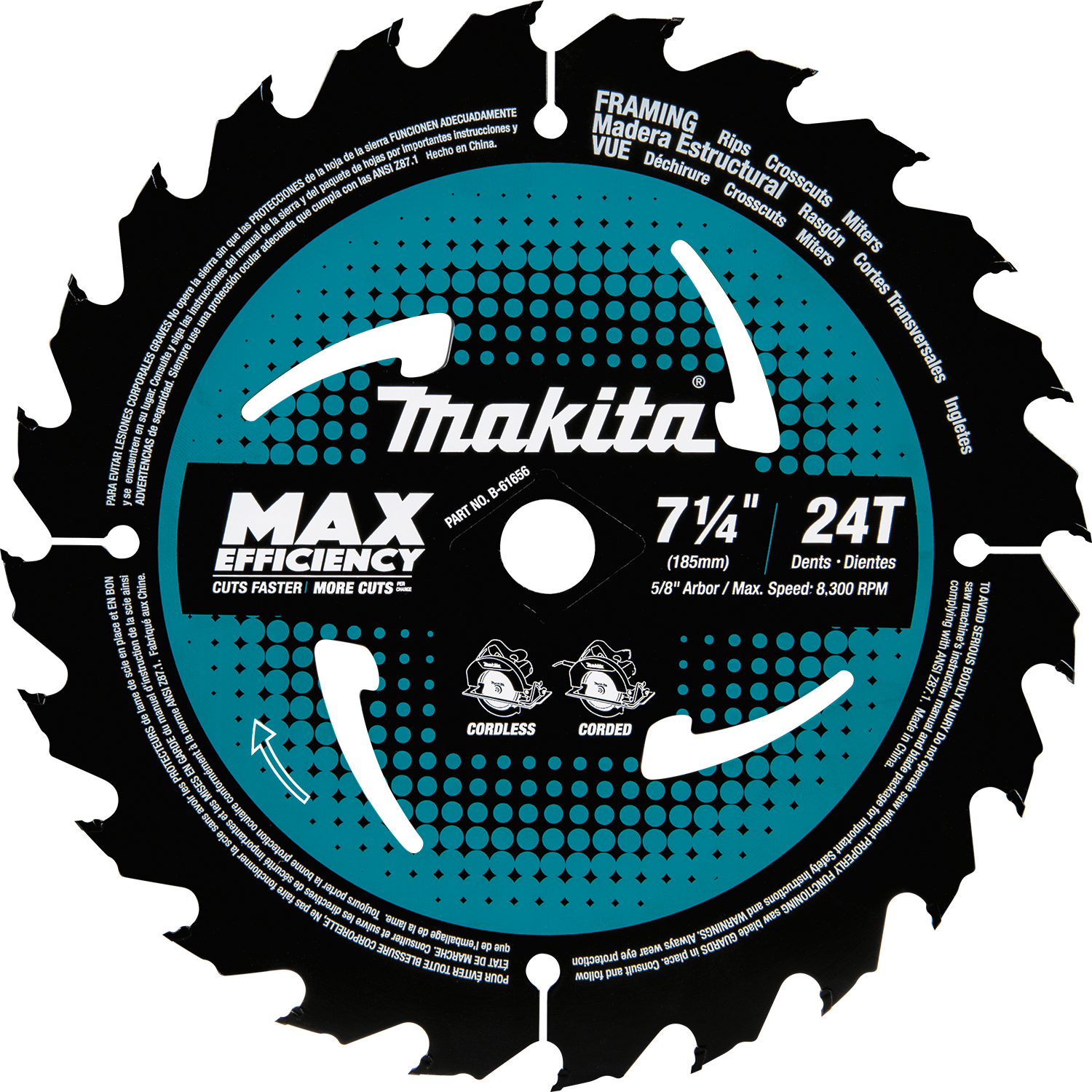 Makita, Makita B-61656 7-1/4" 40T Carbide-Tipped Max Efficiency Circular Saw Blade