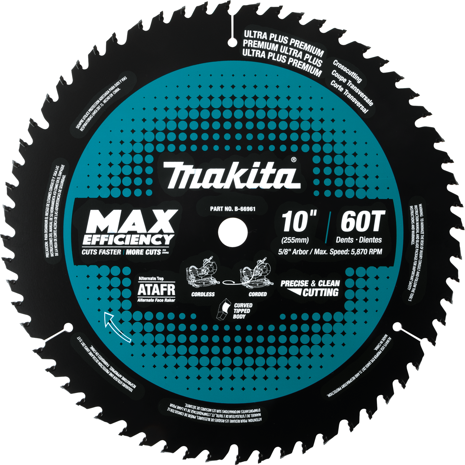 Makita, Makita B-66961 10" 60T Carbide-Tipped Max Efficiency Miter Saw Blade