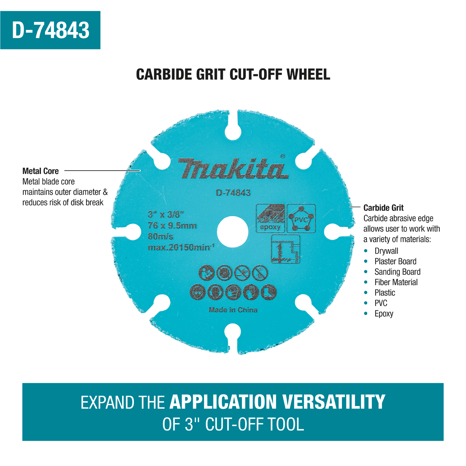 Makita, Makita D-74843 3" Carbide Grit Abrasive Multi-Material Cut-Off Wheel