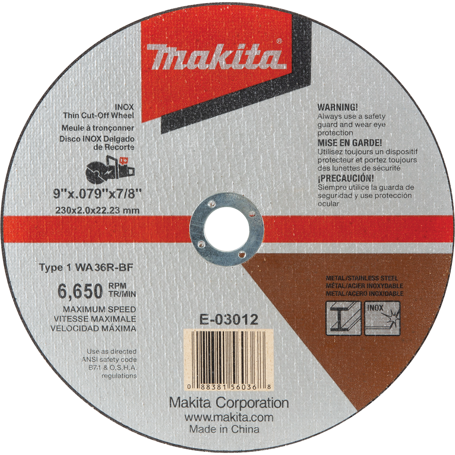 Makita, Makita E-03012 9" Thin Cut-Off Wheel, 36 Grit