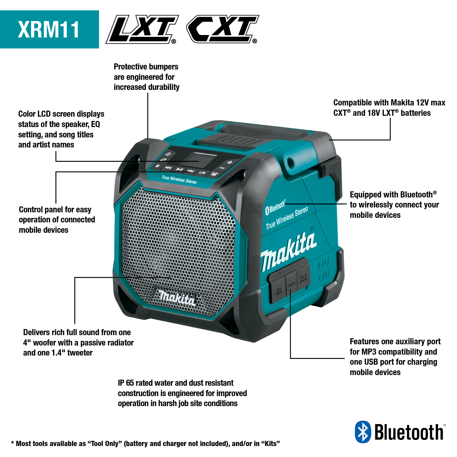 Makita, Makita XRM11 18V LXT 12V Max CXT Cordless Bluetooth Job Site Speaker (Tool Only)