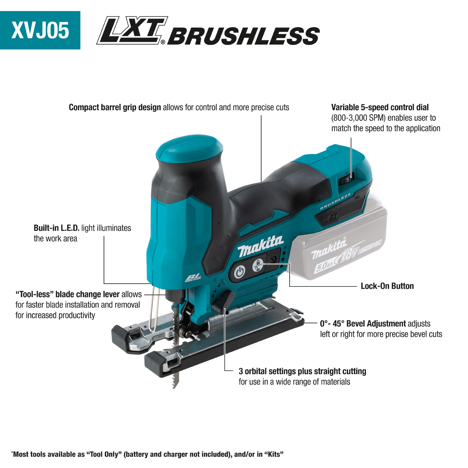 Makita, Makita XVJ05Z LXT 18 Volt Cordless Barrel Grip Jig Saw (Tool Only)