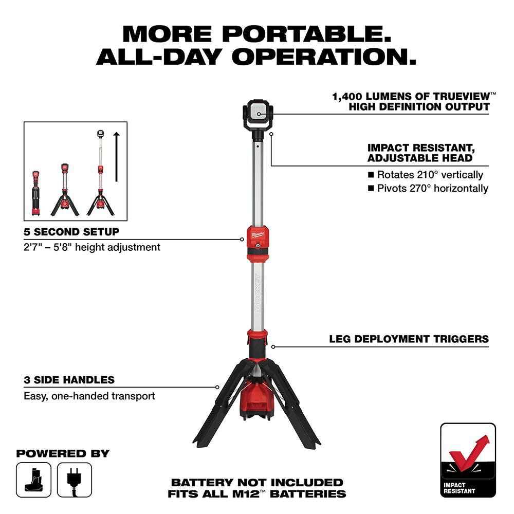 Milwaukee, Milwaukee 2132-20 M12 ROCKET Dual Power Tower Light