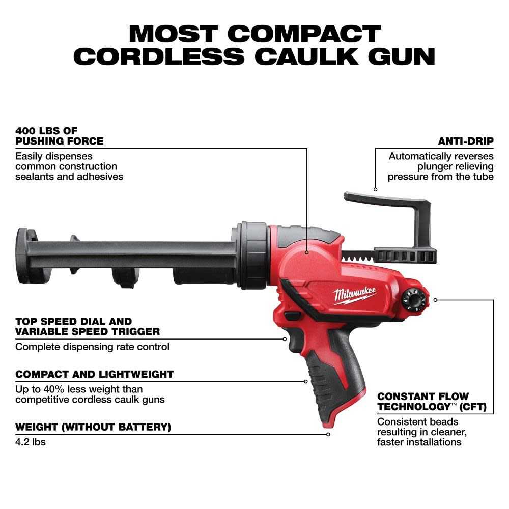 Milwaukee, Milwaukee 2441-20 M12 10 oz Caulk and Adhesive Gun (Tool Only)