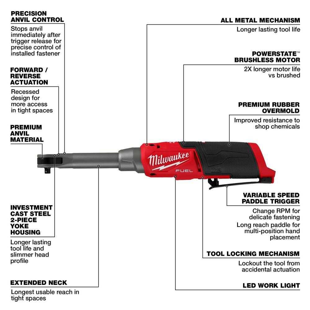 Milwaukee, Milwaukee 2568-20 M12 FUEL 1/4" Extended Reach High Speed Ratchet (Tool Only)