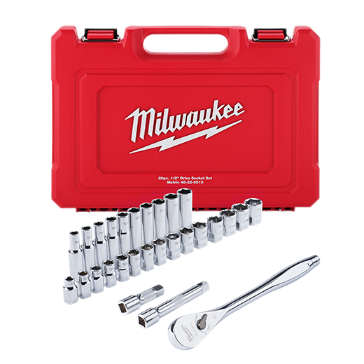 Milwaukee, Milwaukee 48-22-9510 1/2" Drive 28pc Ratchet & Socket Set - Metric