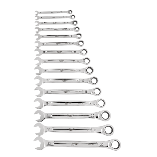 Milwaukee, Milwaukee 48-22-9516 15 Piece Ratcheting Combination Wrench Set - Metric