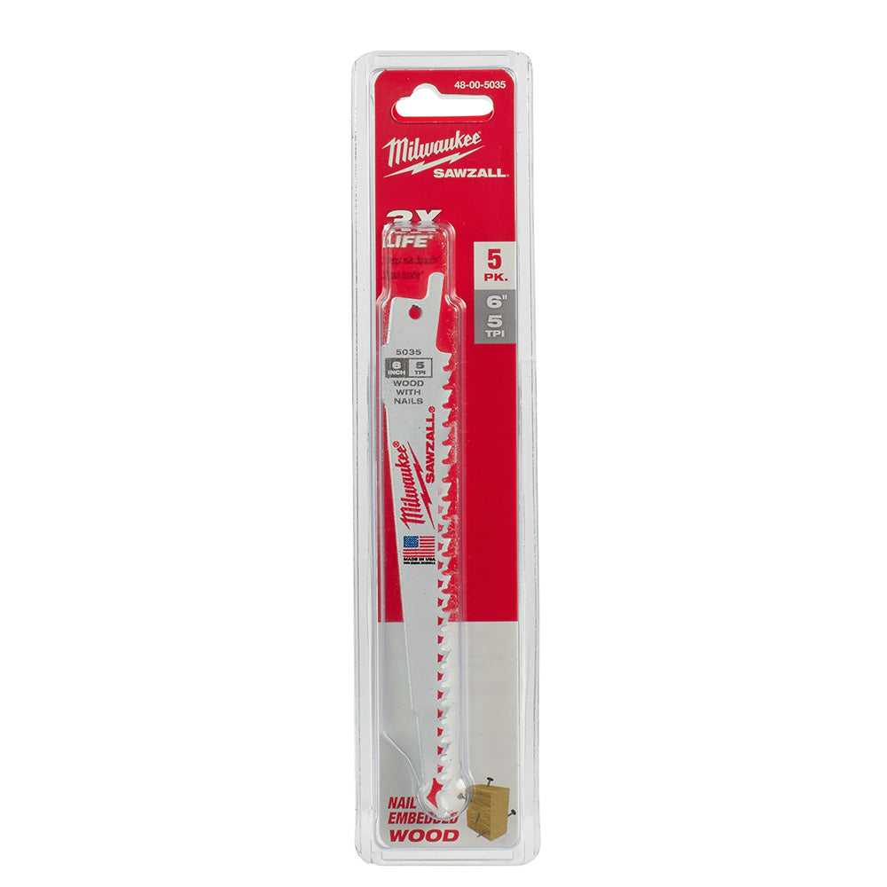 Milwaukee, Milwaukee 6" x 5 TPI Wood Cutting Sawzall Blades