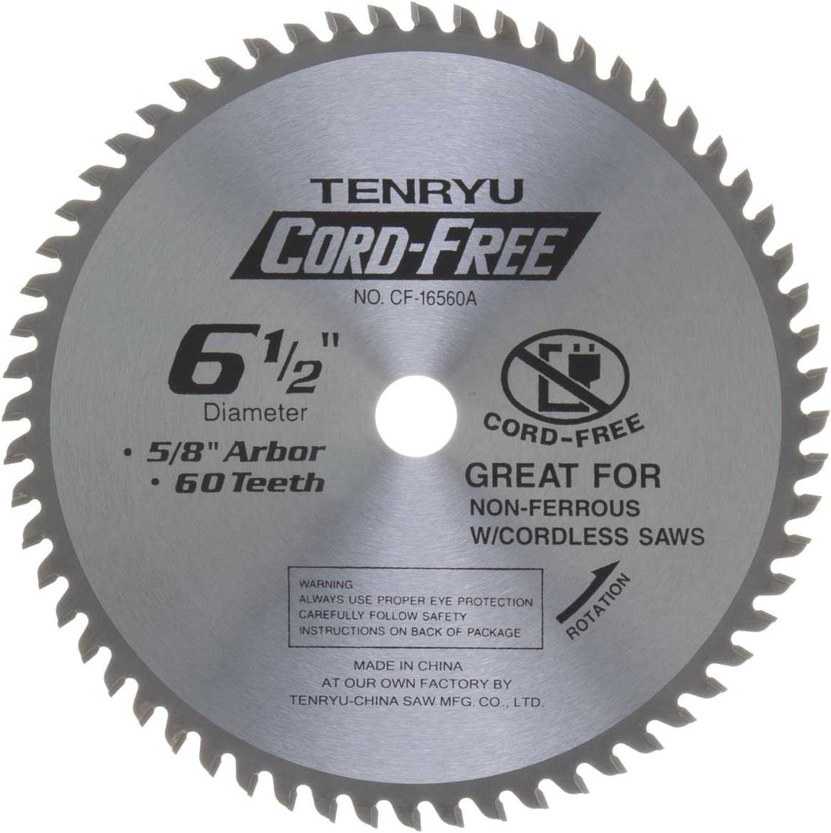 Tenryu, Tenryu CF-16560A 6-1/2" Cord-Free Non-Ferrous Saw Blade